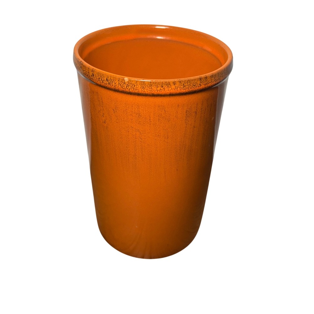 VTG Italian Orange Ceramic Crock Vase Utensil Holder Made in Italy 8.5"MCM Retro - Picture 4 of 10